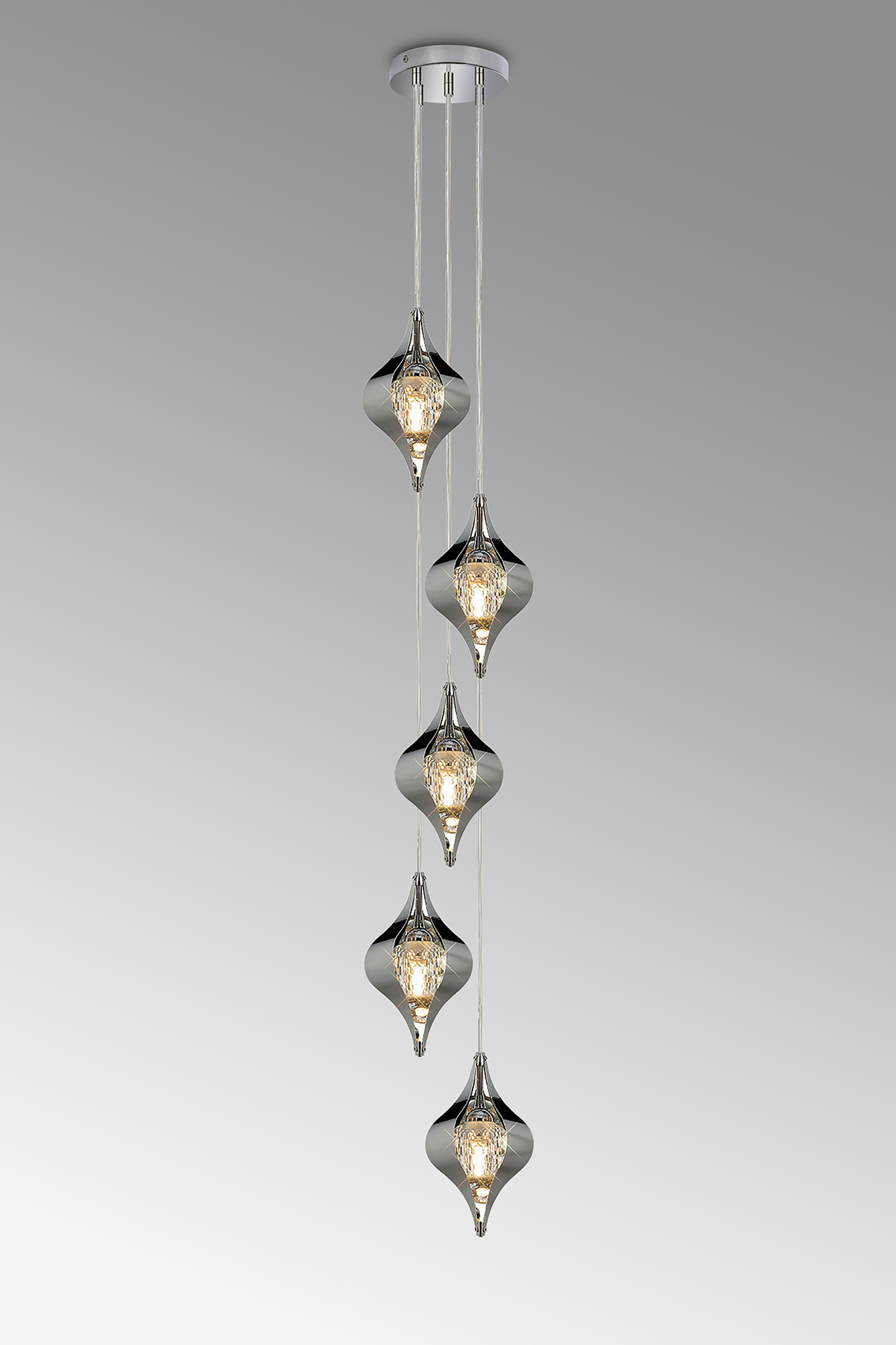 IL31852CH  Amano 21cm Round Pendant, 5 Light Adjustable G9, Polished Chrome/Crystal